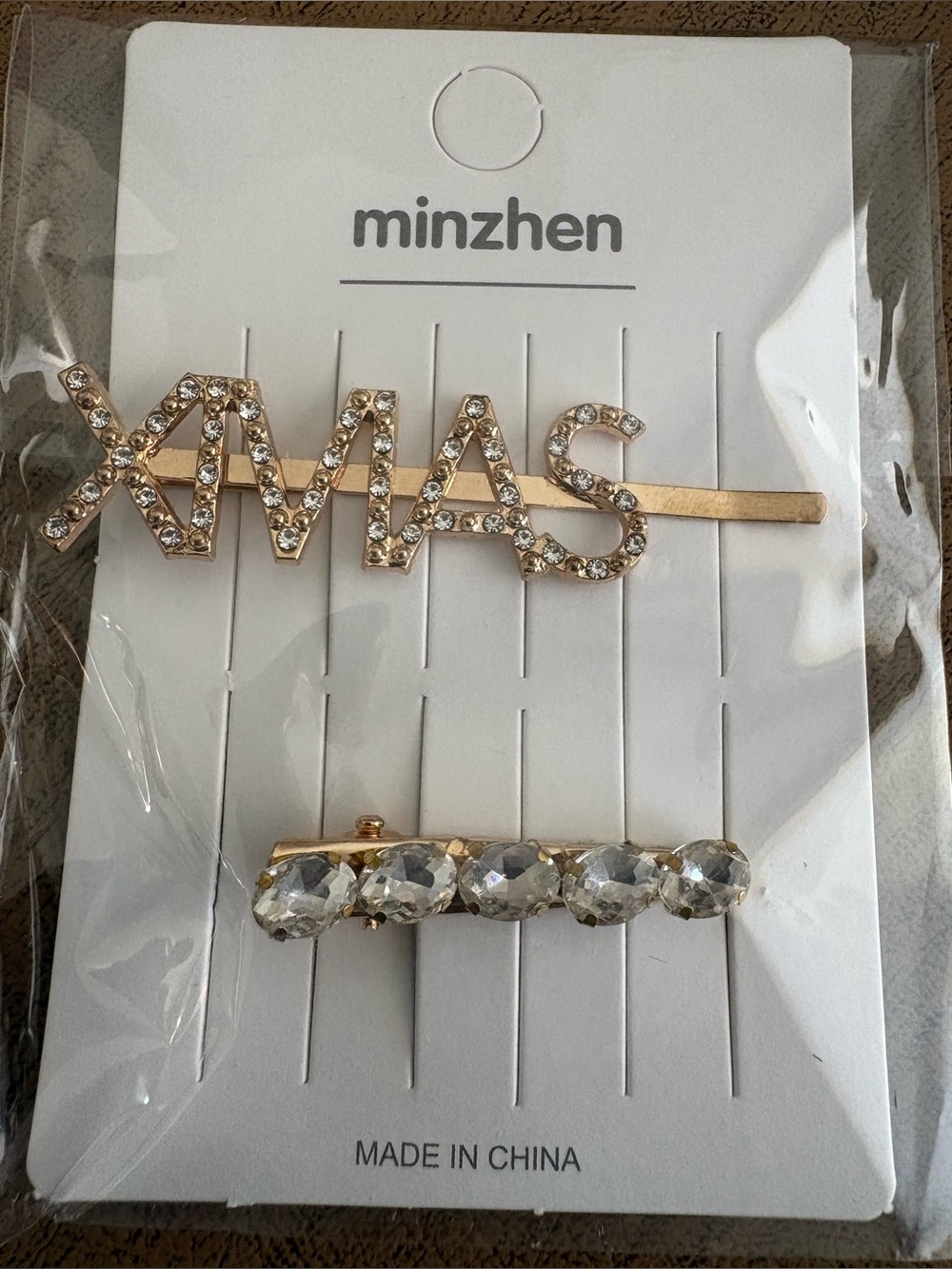 Gold 'XMAS' Crystal Hair Clip Set - Gold